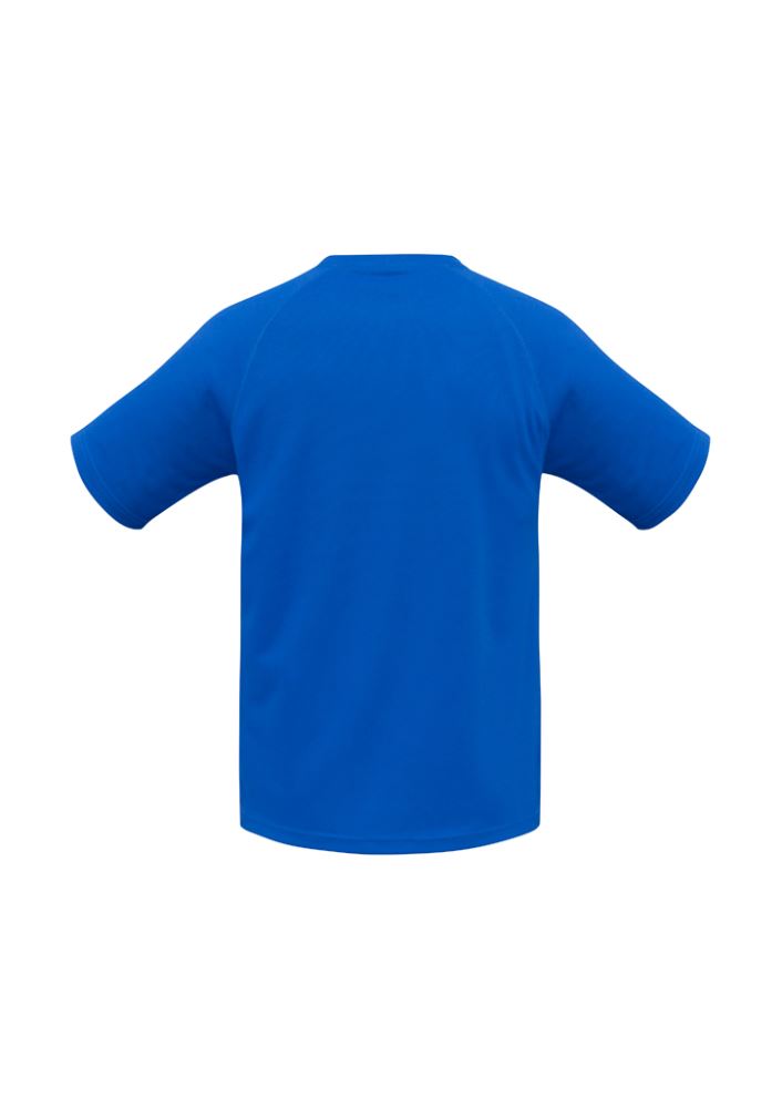 Kids Sprint Tee in Royal blue, size 4, featuring breathable polyester, UPF protection, and a comfortable crew neck design.