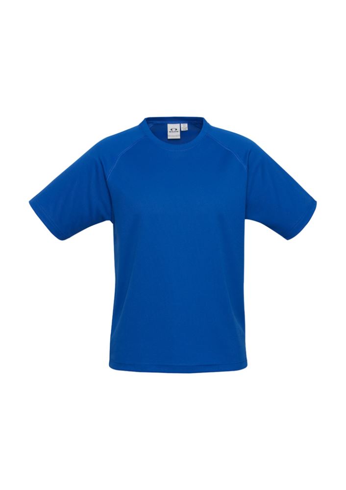 Kids Sprint Tee in royal blue, size 8, made of breathable polyester with UPF protection, ideal for active play and sports.