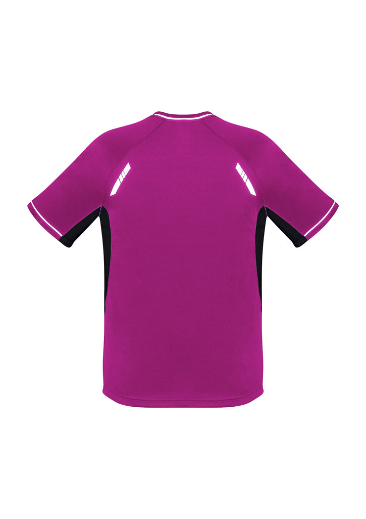 Kids Renegade Tee in magenta, black, and silver, featuring breathable mesh, reflective trims, and a comfortable fit for active play.