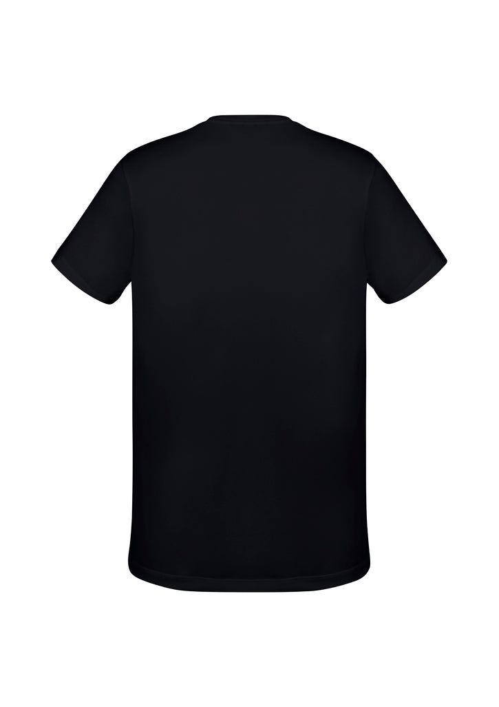 Solid black 5XL men's Aero Tee made from lightweight, breathable polyester, featuring a classic crew neck and UPF protection.