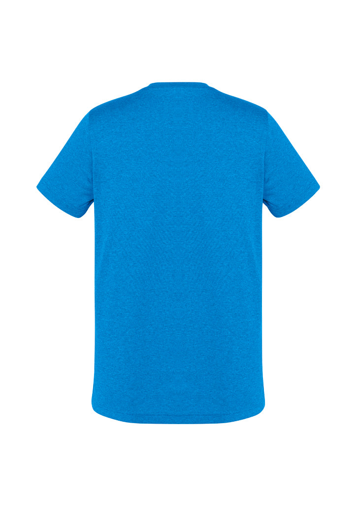 Men's Aero Tee in cyan, Size 5XL, featuring breathable fabric, classic crew neck, and stylish heathered marle effect.