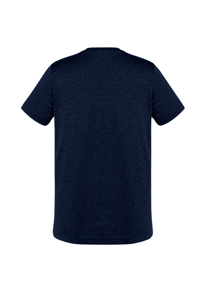 Men's Aero Tee in Navy, Size S, featuring breathable fabric, modern design, crew neck, and UV protection for activewear.