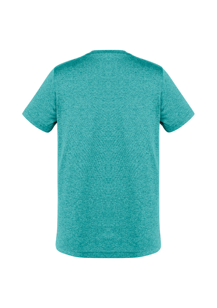 Men's Aero Tee in teal, size XS, featuring breathable fabric, UV protection, and a stylish athletic design for active lifestyles.