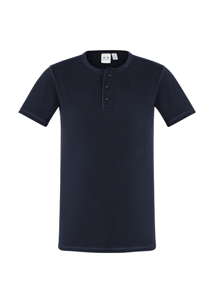 Men's Vintage Tee in Ink, XL, 100% cotton, stone washed with crew neck and Henley placket; perfect blend of comfort and style.