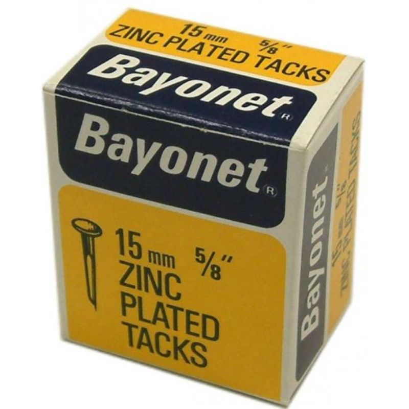 Zinc tacks with a 7.19mm narrow head, 13mm long for upholstery and crafts, in a 50gm packet for durability and precision.