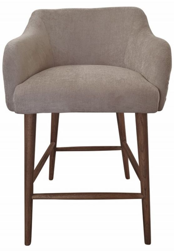 Luxurious Barstool in soft chenille linen with buttoned back and sturdy oak legs, perfect for stylish dining and comfort.
