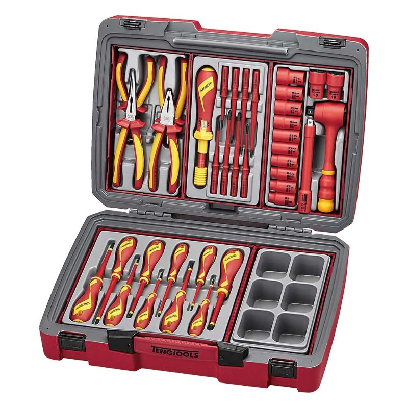 Teng Tool Kit TC-6T with 37 insulated tools in a secure service case, ideal for auto mechanics and electrical work.