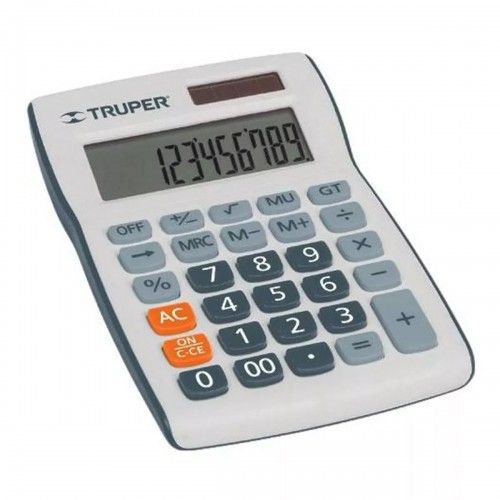 Truper 12cm Calculator with 12-digit display, dual-powered, durable ABS plastic, ideal for home or office use.