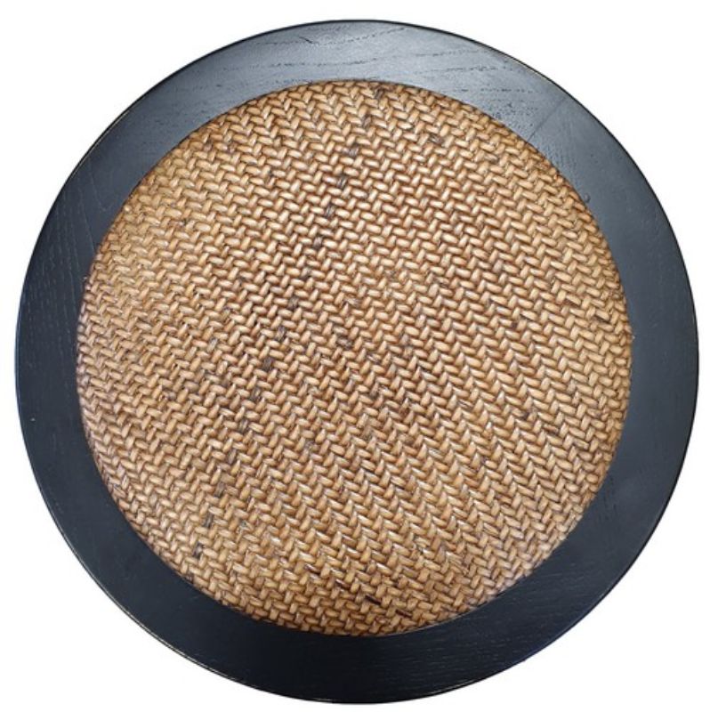 Sleek black elm wood barstool with rattan seating, perfect for stylish dining in various home aesthetics.