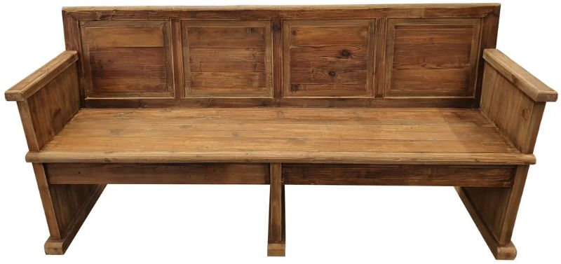 Old Pine Church Pew with rustic charm and earthy tones, perfect for enhancing living spaces and inviting conversation.