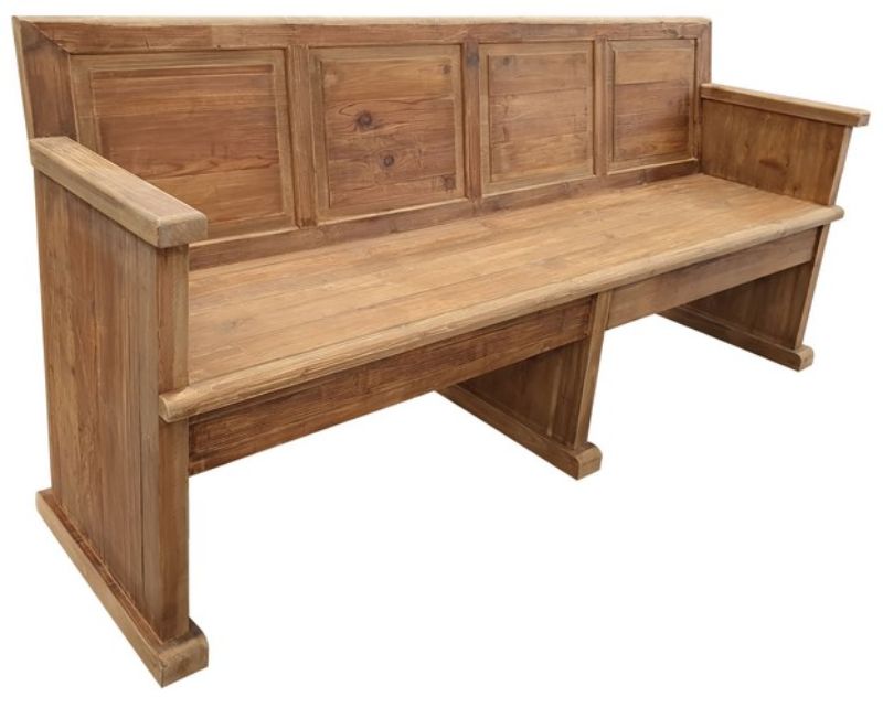 Old Pine Church Pew with rustic charm, featuring earthy tones, perfect for versatile seating in modern living spaces.
