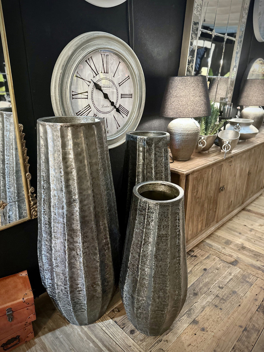 Tall Brush Antique Brass Vase (123cm) exuding vintage elegance, crafted from durable aluminum for stylish home decor.