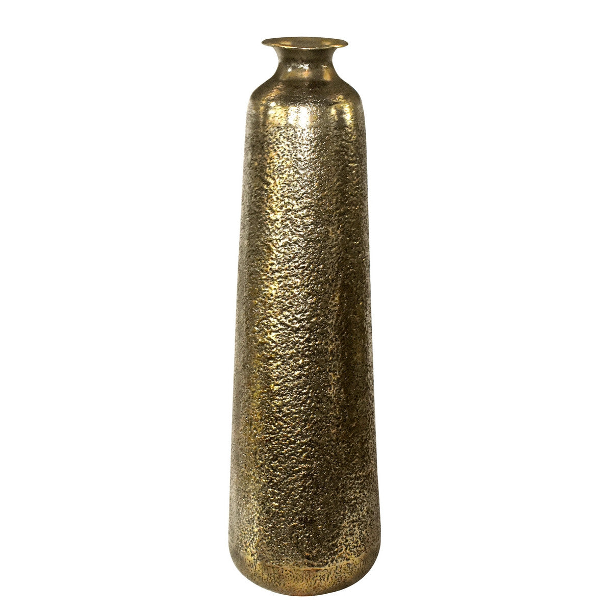 Antique Gold vase standing 114cm tall, crafted from durable aluminum, adding elegance and vintage charm to any decor.