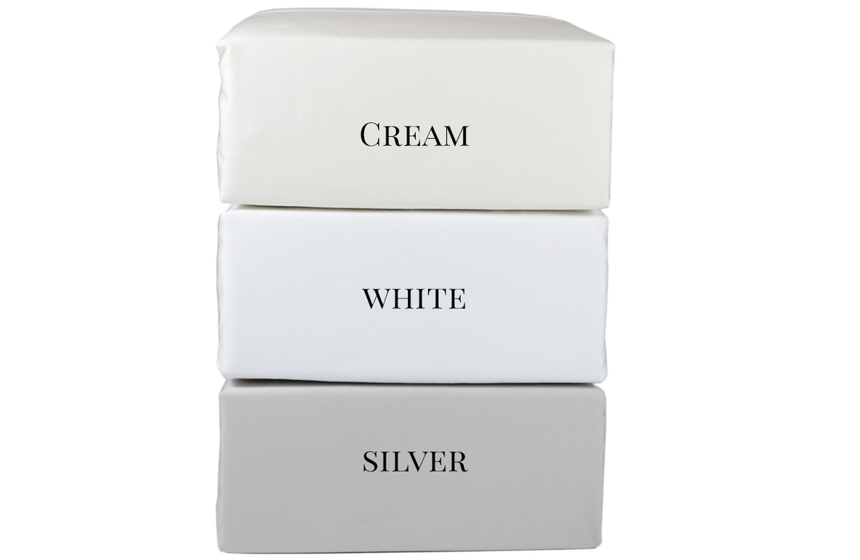 Luxurious Super King Sheet Set in White, 610TC Egyptian cotton, 45cm deep pocket, includes flat sheet, fitted sheet, and pillowcases.