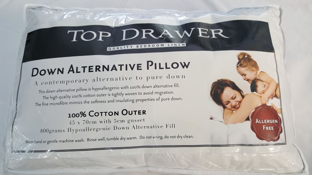 Luxurious 800GSM down alternative pillow with hypoallergenic microfibre fill and 100% cotton cover for ultimate comfort.