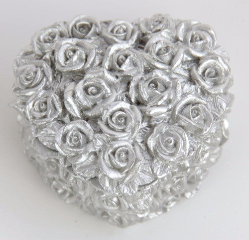 Rose Heart Box Silver Set of 4 with elegant heart design, perfect for storing jewelry or small treasures.