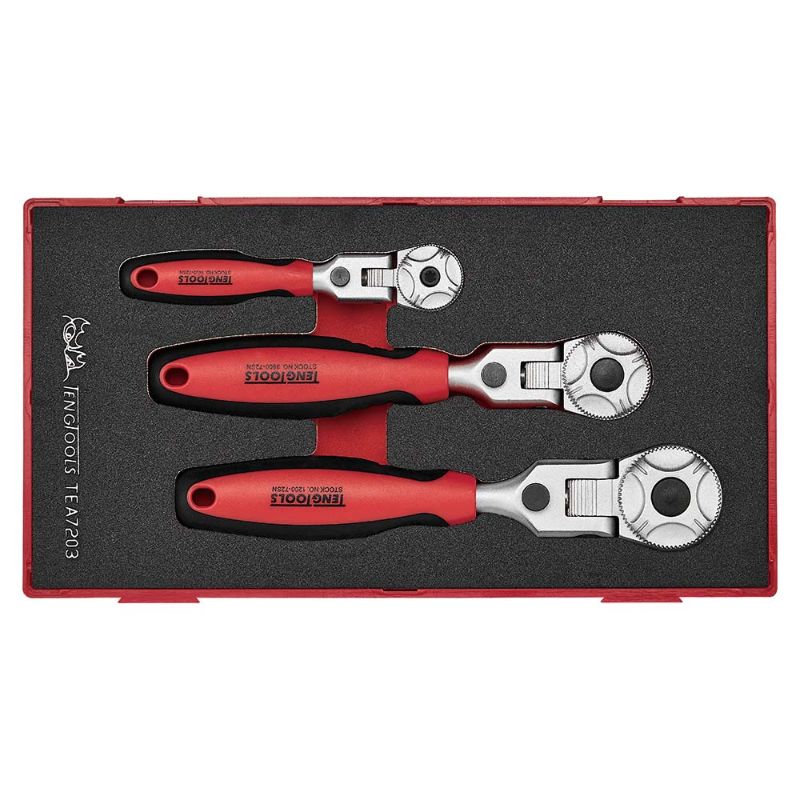 Teng 3pc Ratchet Flex Head set with 72 teeth for easy access, precision, and durability in tight spaces.