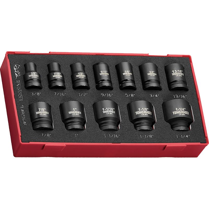 Teng 16pc impact socket set with EVA holder, chrome molybdenum, and black phosphate finish for durability and organization.