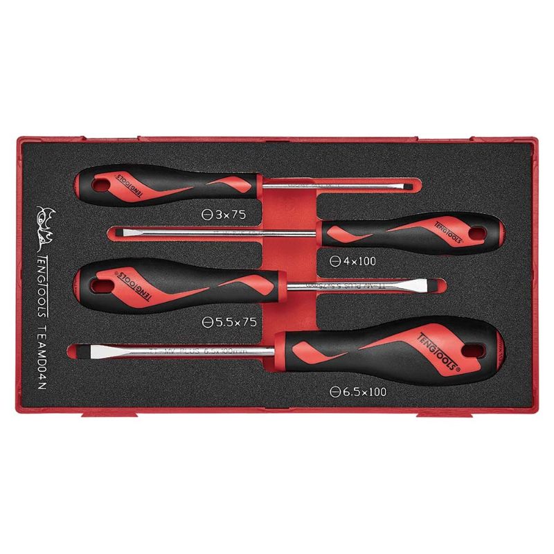 Teng 4pc Flat Screwdriver Set featuring durable handles and precision-engineered tips for all DIY and professional tasks.