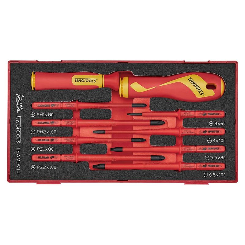Teng 10pc Insulated Blade Set with interchangeable screwdriver blades for electrical safety and versatile repair options.