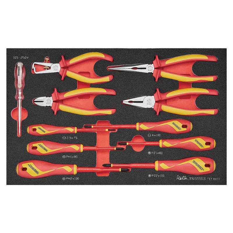 Teng 11pc Insulated Plier and Screwdriver Set featuring 1000V safety tools for electrical projects and DIY tasks.