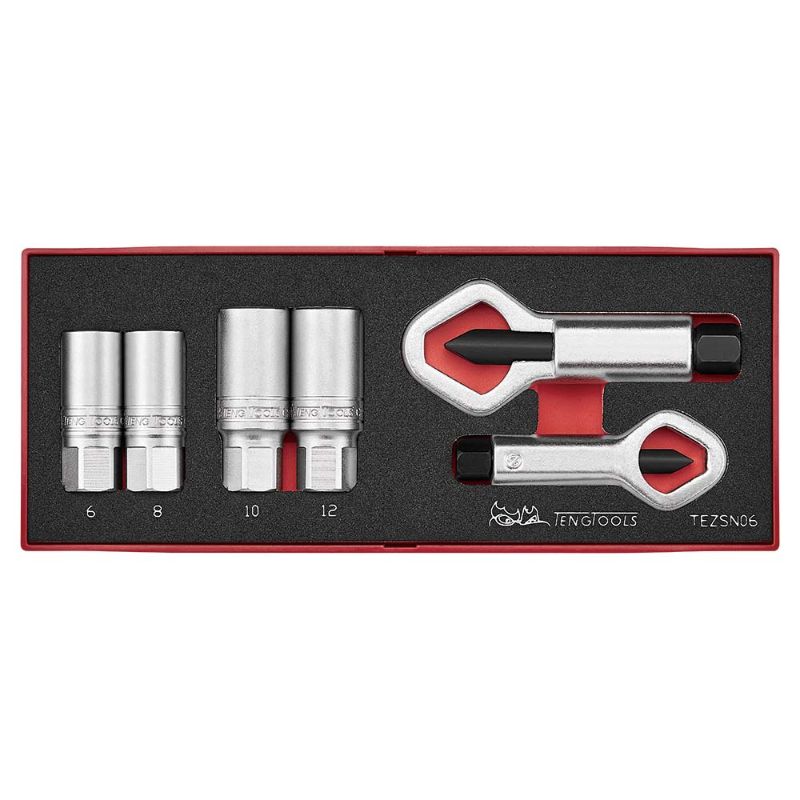 Teng 6pc Extractor and Nut Splitter Set, featuring precision stud extractors and robust nut splitters for tackling stubborn fasteners.
