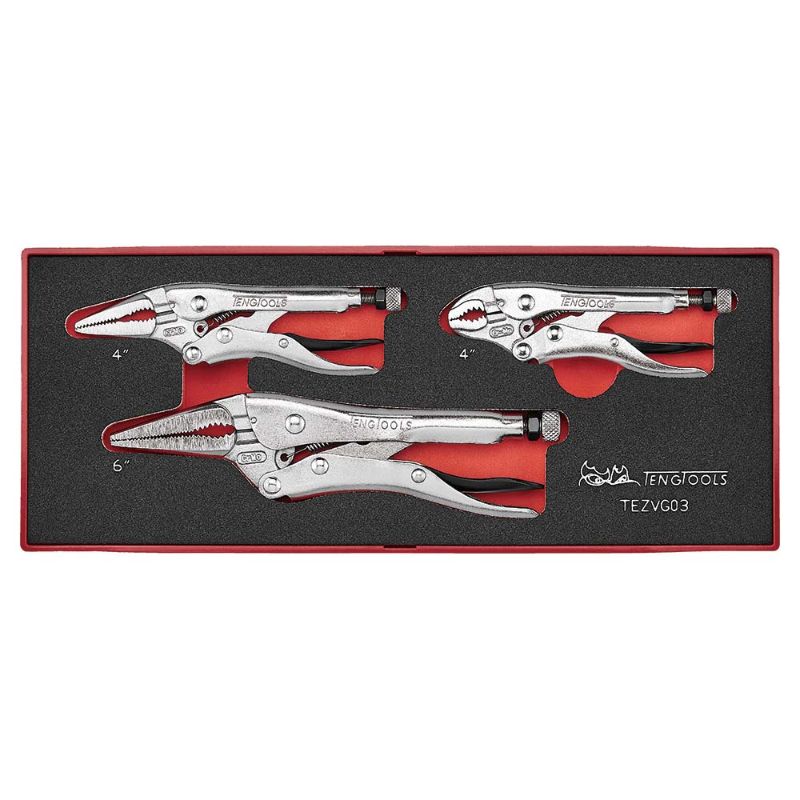 Teng 3pc Plier Set featuring curved and long nose pliers for versatile gripping and precise work in tight spaces.