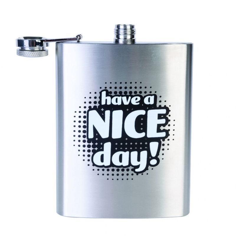 Cheeky stainless steel flask holds 8oz, featuring a playful "F*ck You" message, perfect for parties and outdoor adventures.