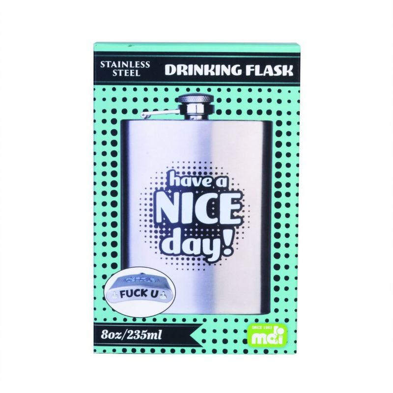 Cheeky stainless steel flask, 13.5 cm, holds 8oz, features a playful secret message for adventurous drinkers.
