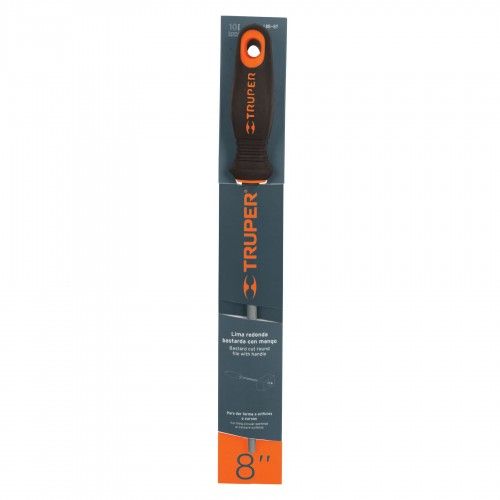 ROUND Bastard Cut TRUPER file (200mm) with double injection handle, ideal for shaping holes and curves in metal, wood, or plastic.