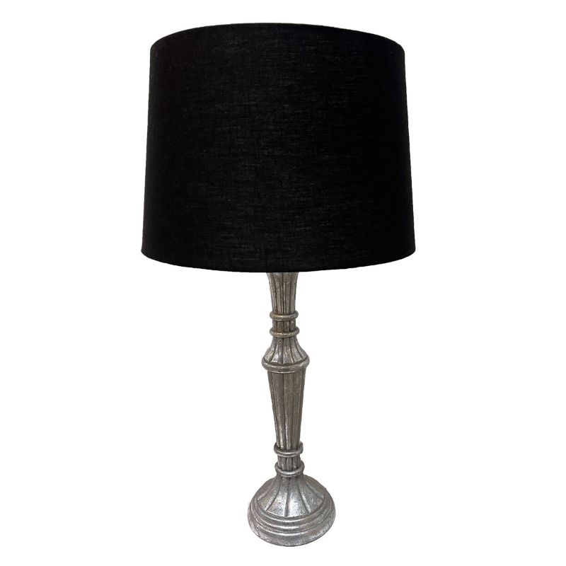 TABLE LAMP - WOOD SILVER LEAF FINISH / SH- BLACK LINEN