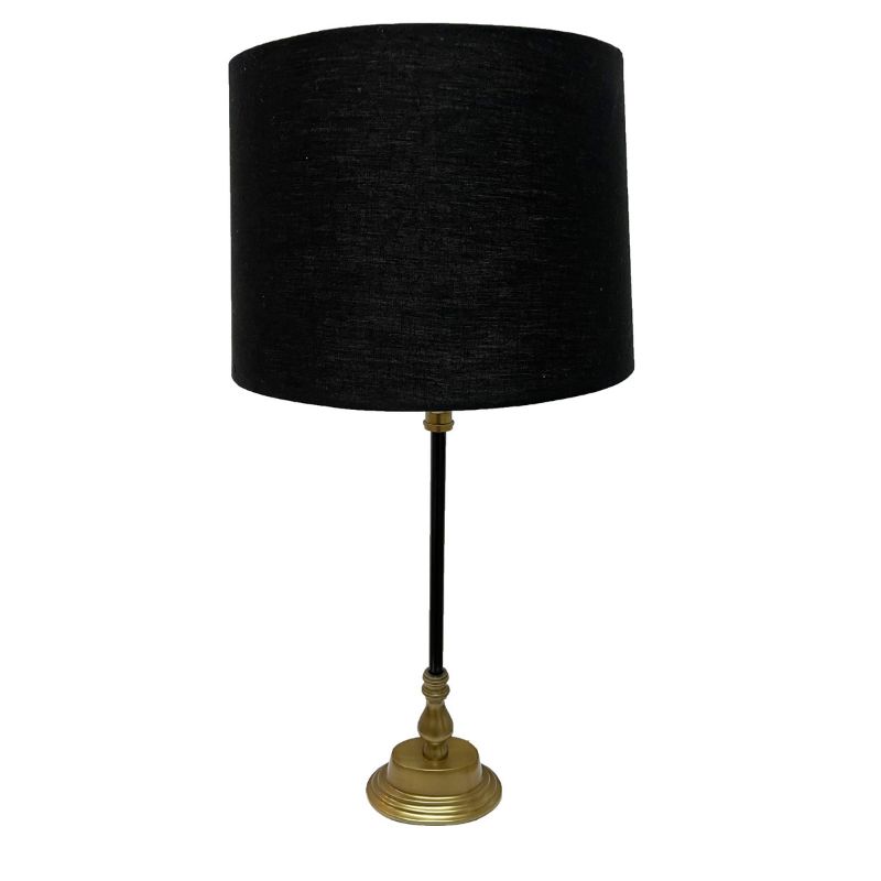 TABLE LAMP - ALUMINIUM /BLACK & BRASS FINISH / SHADE BLACK LINEN