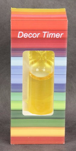 Vibrant yellow 2 Min Oil Filled Timer, 20cm tall, perfect for precise timekeeping in cooking and baking.