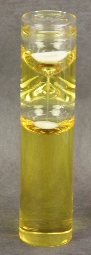Bright yellow 2 Min Oil Filled Timer, 20cm tall, perfect for cooking, baking, and keeping track of tasks with precision.