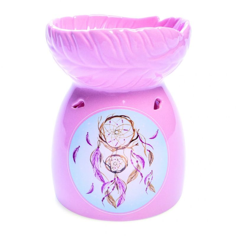 Oil burner with feather bowl design, featuring whimsical dreamcatchers, perfect for creating a serene atmosphere.