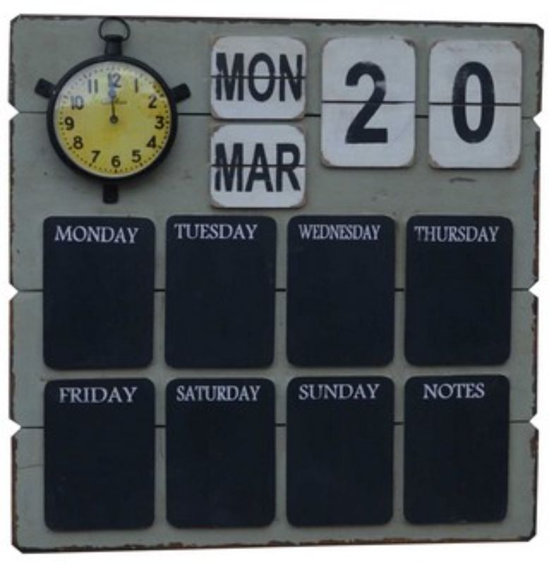 Elegant wooden wall organizer (70cm) with clock, perfect for notes and schedules; blends seamlessly into any decor.