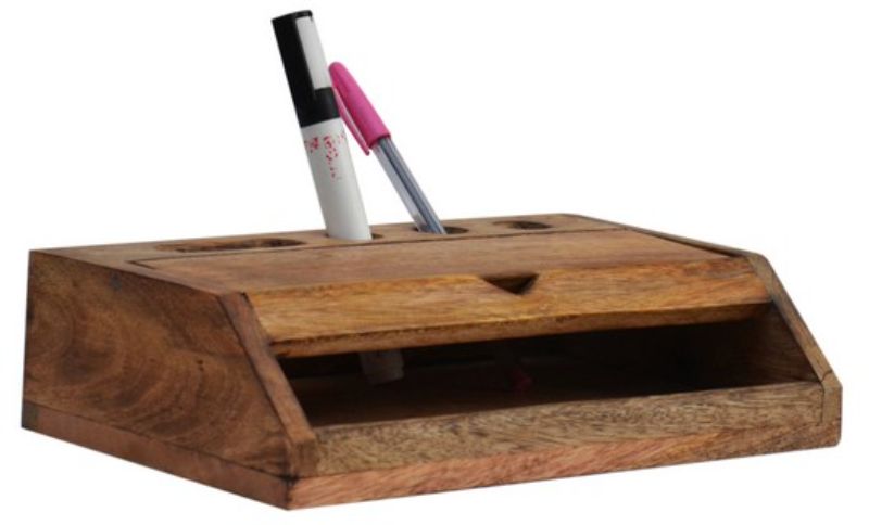 Wooden organizer (25cm) in solid timber, stylishly designed for efficient storage of stationery and personal items.