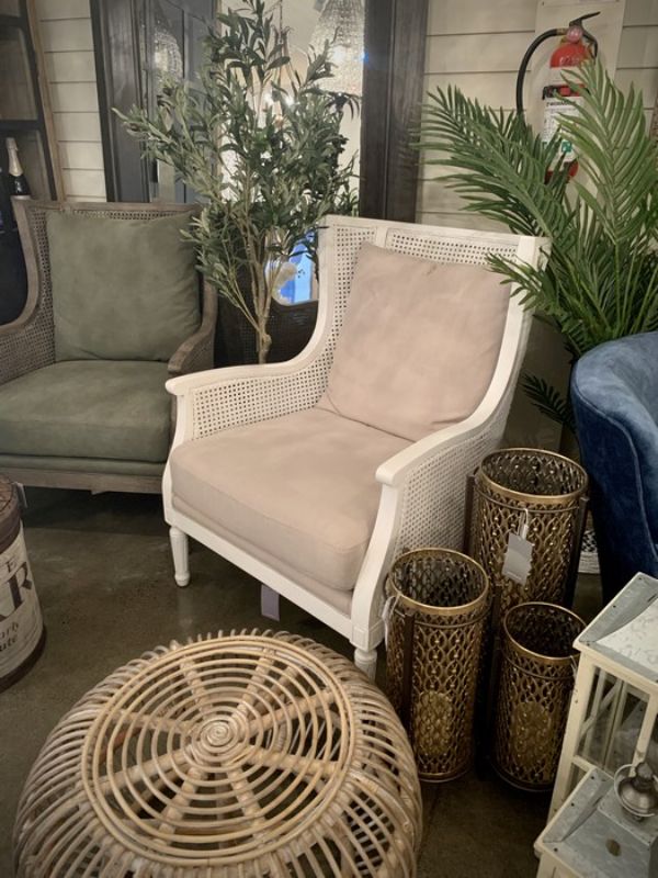 Relax Chair - Raffles Rattan Antique White  W/Natural Fabric Cushion (98cm)