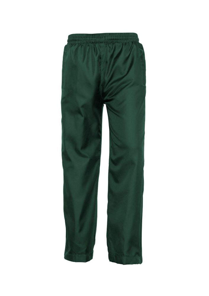Kids Flash Track Pant in Forest green, size 14, featuring elastic waist, zip pockets, and durable microfiber fabric for active play.