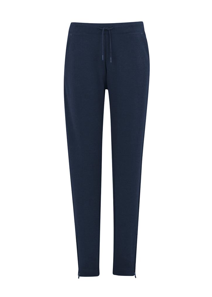 Navy Ladies Neo Pant in size L from Biz Collection, featuring soft interlock fabric and ergonomic fit with side pockets.