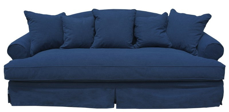 Belinda Sofa in blue cotton polyester, a stylish 3-seater with solid timber frame and easy-care removable cover.