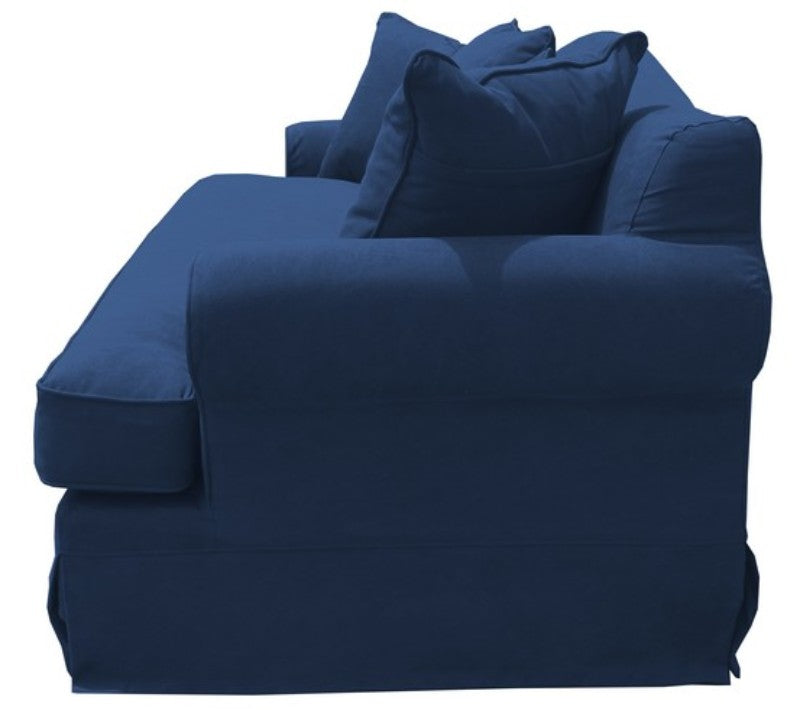Elegant blue cotton polyester 3-seater sofa with solid timber frame, perfect for stylish and comfortable living spaces.