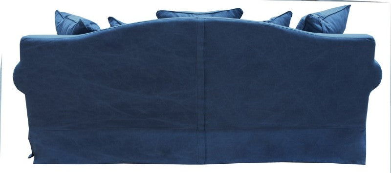 Stylish blue cotton-polyester 3-seater sofa with solid timber frame, ideal for modern and traditional decor.