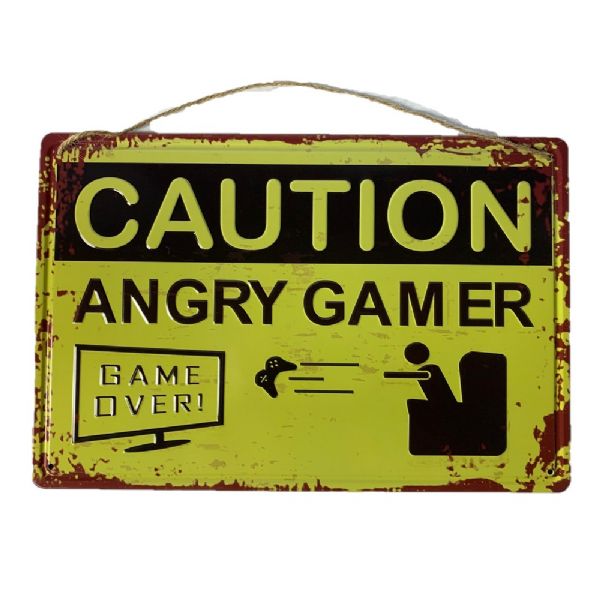 Metal Wall Art - Caution Angry Gamer Raised