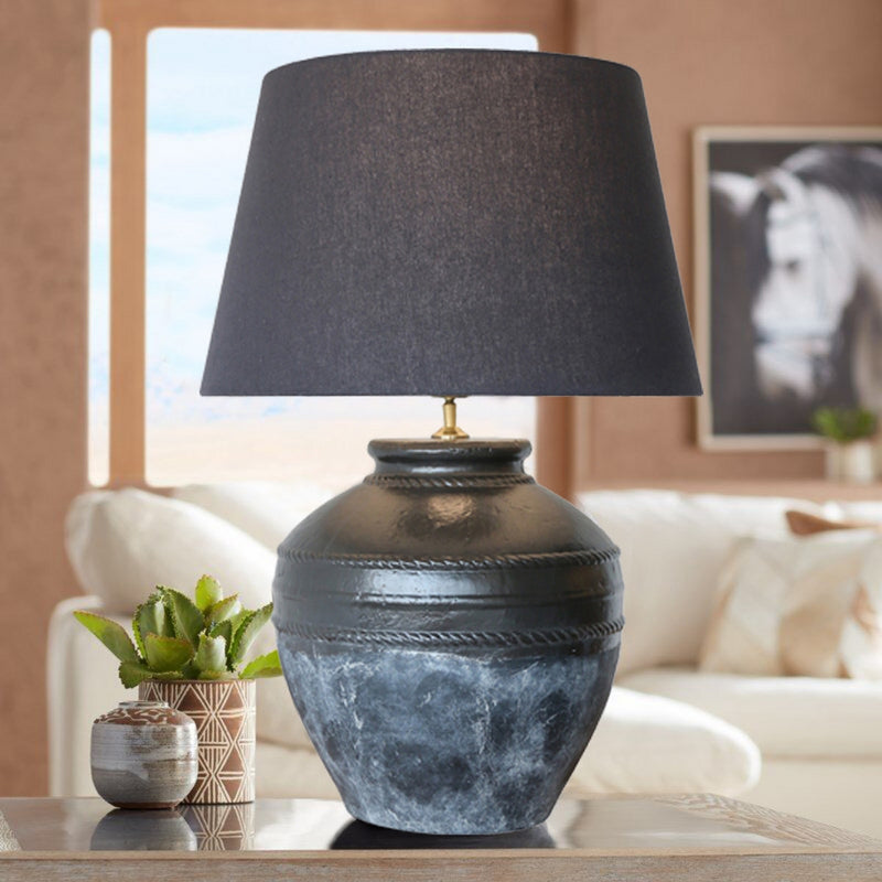 Lamp - Black Terracotta W/ Black Linen Shade (80cm)