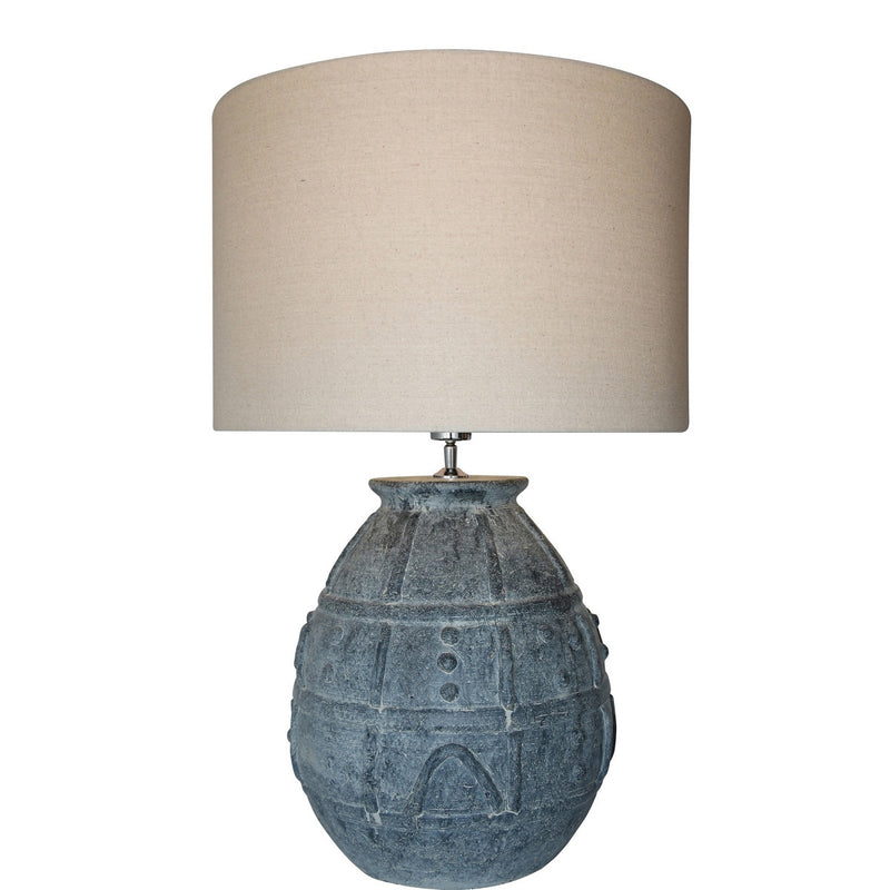 Lamp - Grey Terracotta W/ Natural Linen Shade