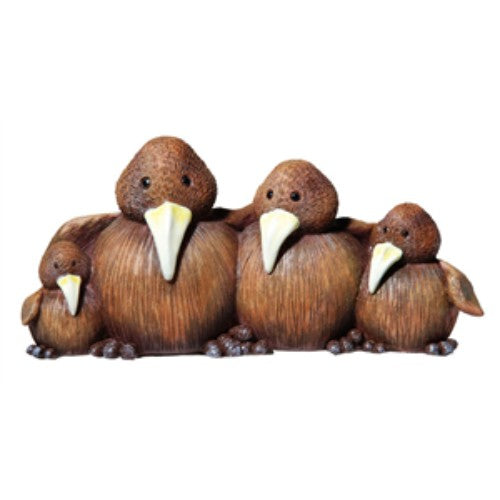 Handcrafted Kiwi Family figurine, 11x6cm, showcasing New Zealand culture, perfect for home decor and gift giving.