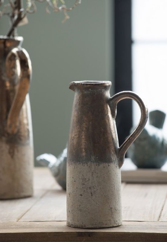 Sleek 28cm Sienna Brown ceramic pitcher vase with a metallic sheen, perfect for decor or floral arrangements.