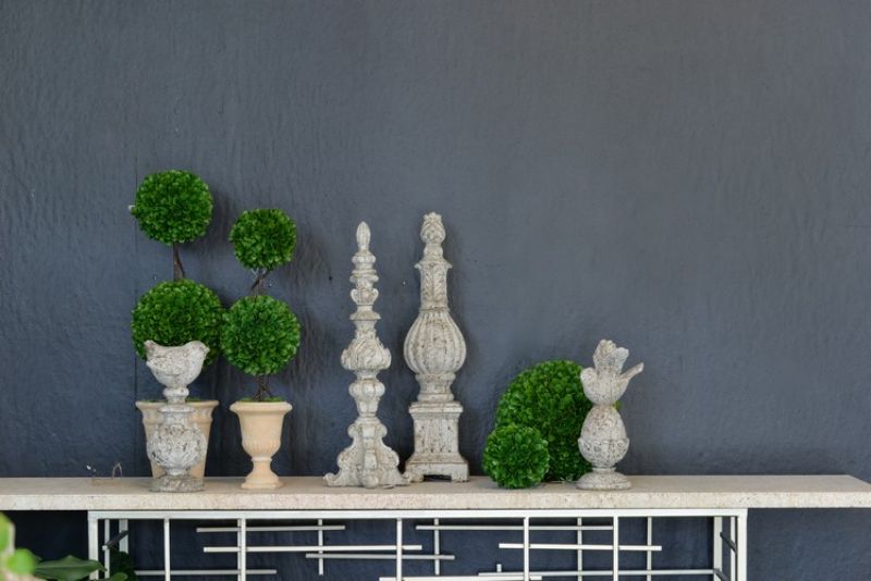Danna Finial Accent in weathered white, 46cm tall, blending classic design with durability for indoor and outdoor decor.