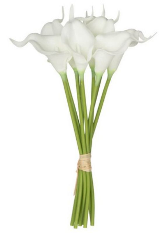 Artificial flower bunch of 9 white calla lilies, elevating home decor with elegance and no maintenance required.